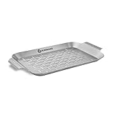 BURNHARD Grillschale 27,5 x 19 x 2 cm aus Edelstahl für Gemüse, Fleisch und Fisch, Gemüsekorb für Gas-, Elektro- und Holzkohlegrill, spülmaschinenfest, rostfrei