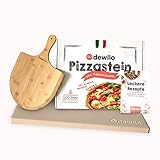 dewilo Pizzastein mit Pizzaschaufel für Backofen und Grill: Pizza Stone aus Cordierit, mit Pizzaschieber und Rezepten – für eine traditionelle, leckere und knusprige Pizza wie aus dem Steinofen