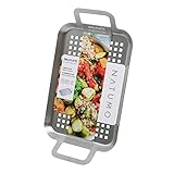 NATUMO ® Grillschale Edelstahl 33,5 x 18,5 x 5 cm, BBQ Grillkorb für Fleisch, Gemüse, Fisch, Gemüsekorb Grill-Zubehör Grillschalen Spülmaschinenfest rostfrei (Grillfläche 25 x 16 x 1,5 cm)