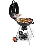 22 Zoll Kugelgrill, Grillwagen, Holzkohlegrill, inkl. 2 Grillrost, 2 Räder, Ablagefach, Ascheschale und Einstellbare Belüftung, Für 6-10 Personen,für Garten, Camping und Picknick,58 x 58 x 87 cm
