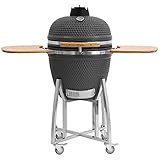 BBQ-Toro Kamado Grill Holzkohlegrill Kuro Ø 52 cm mit Bambusablage, Thermometer, stabilem Holzgriff | Keramikgrill Kamadogrill Kugelgrill (Grau)