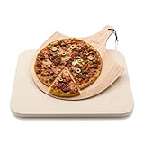 Pizzastein Hans Grill Pizza Ofenstein mit Holz Pizza Peel Brett | Langlebig, dick & echt Holz, Rechteckig, leicht zu Handhaben | Backen, Grillen und Servieren Für Torten, Gebäck, Kuchen, Brot, Pizza