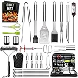 AILUKI 34 PCS BBQ Grillbesteck Tool Set Edelstahl Grillzubehör Koffer Thermometer Grillset in Aluminium Aufbewahrungskoffer für Camping - Ideales Grillset für Männer und Frau