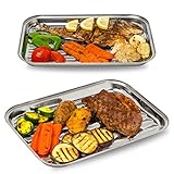 GOURMEO BBQ Grillschalen 2er Set - Edelstahl Grillkorb Grillschale für den Aussenbereich - Zubehör Schale für Gemüse Fisch oder Fleisch - Für Gasgrill und Alle Anderen Grills