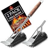 POLIGO sichere Grillbürste und Schaber, robustes Edelstahl-Grill-Reinigungsset mit extra Bürstenkopf, gewebte Drahtborsten, Grillreiniger-Zubehör für Gas- und Holzkohlegrillroste, 2 Stück