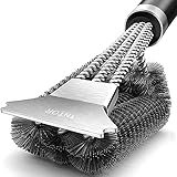 Grillbürste, TNTOR Grill Reinigungsbürste mit Extra Langer Edelstahl Borsten, Edelstahl Spatel und PP Wärmedämmung Griff, für Gasgrill, Holzkohlegrill, Kugelgrill, Elektrogrill und Grillrost.