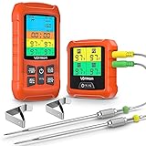 BBQ Fleischthermometer, Grillthermometer Kabellos, Bratenthermometer, Küchenthermometer mit 2 Edelstahlsonde, 328FT Fleischthermometer Digital, Farb LCD Bildschirm, Zeitmesser